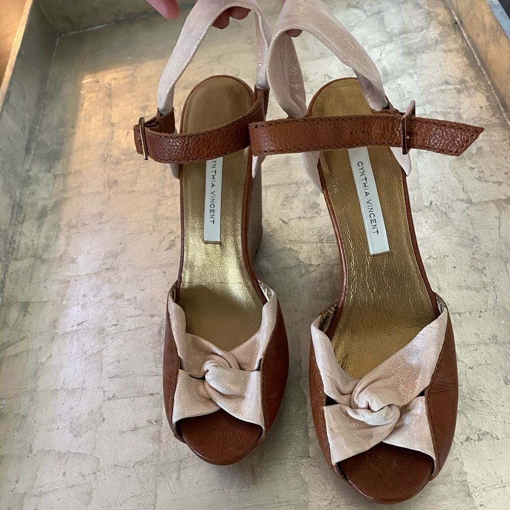 Cynthia Vincent Metallic Leather Wedges